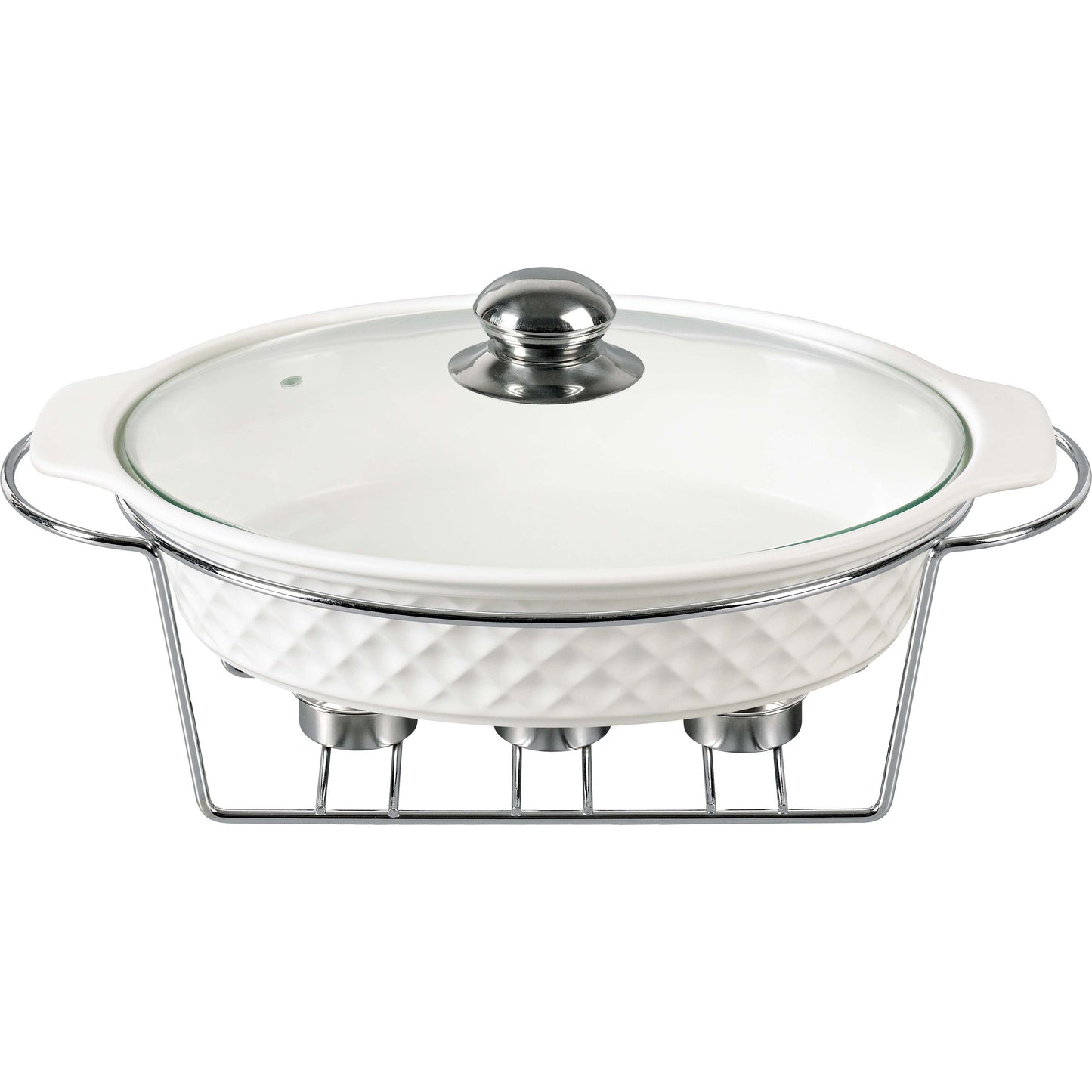 תבנית אובלית + מכסה זכוכית + מעמד חימום