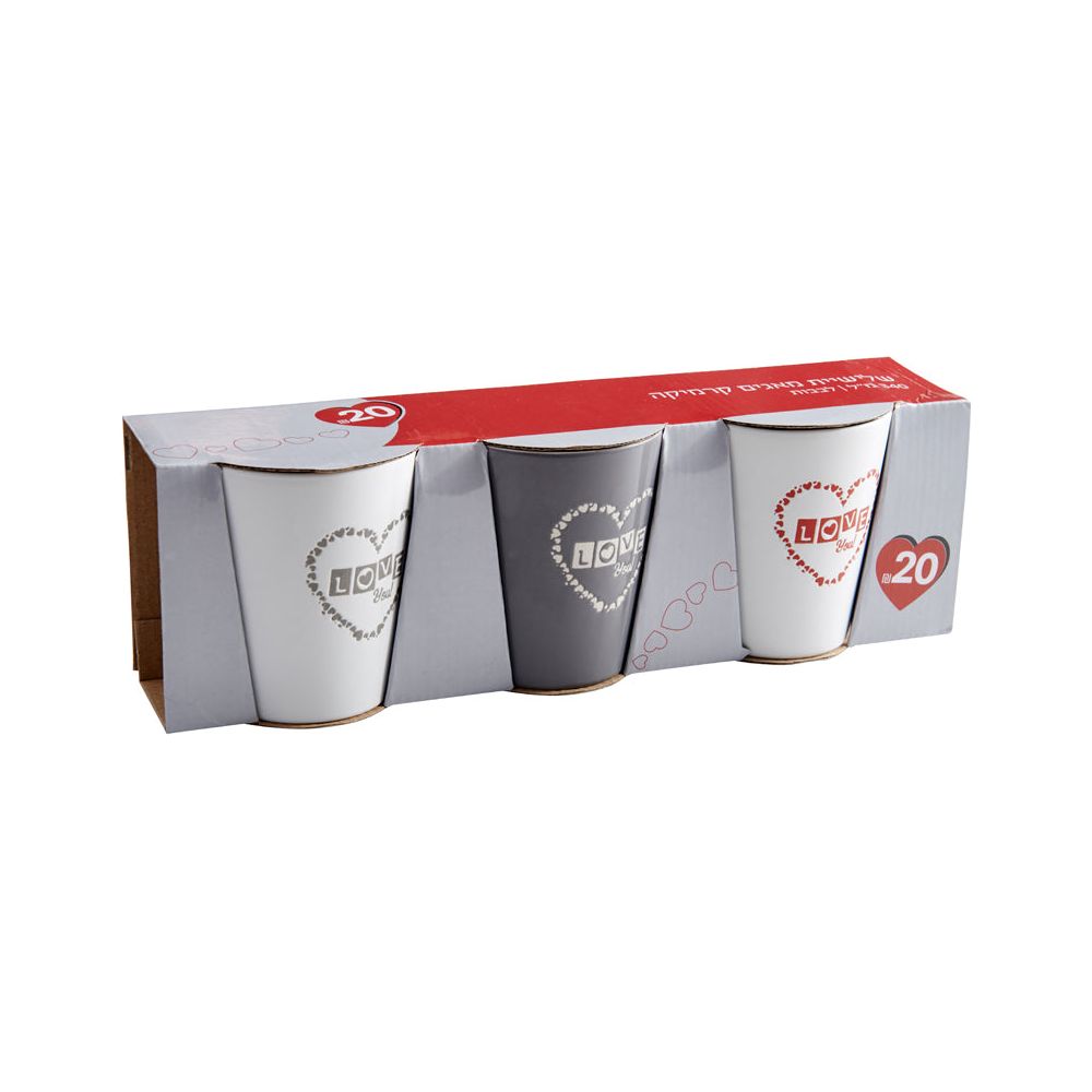 סט 3 מאגים קרמיקה 340 מל לבבות