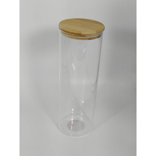 צנצנת זכוכית בורוסיליקט+מכסה במבוק1800מל