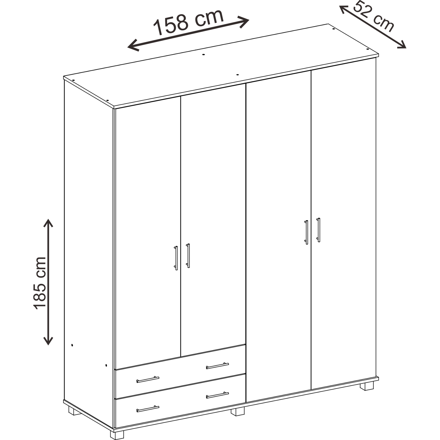 ארון בגדים 4 דלתות+2 מגירות צבע עץ