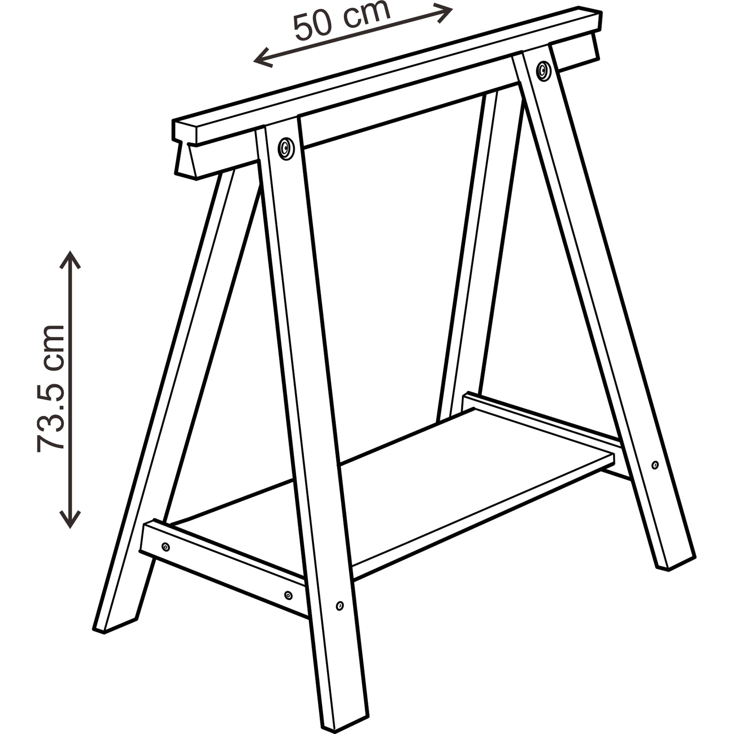 רגל חמור מתקפלת לשולחן, כולל מדף, לבן
