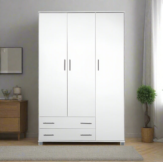 ארון בגדים 3 דלתות+2 מגירות צבע לבן