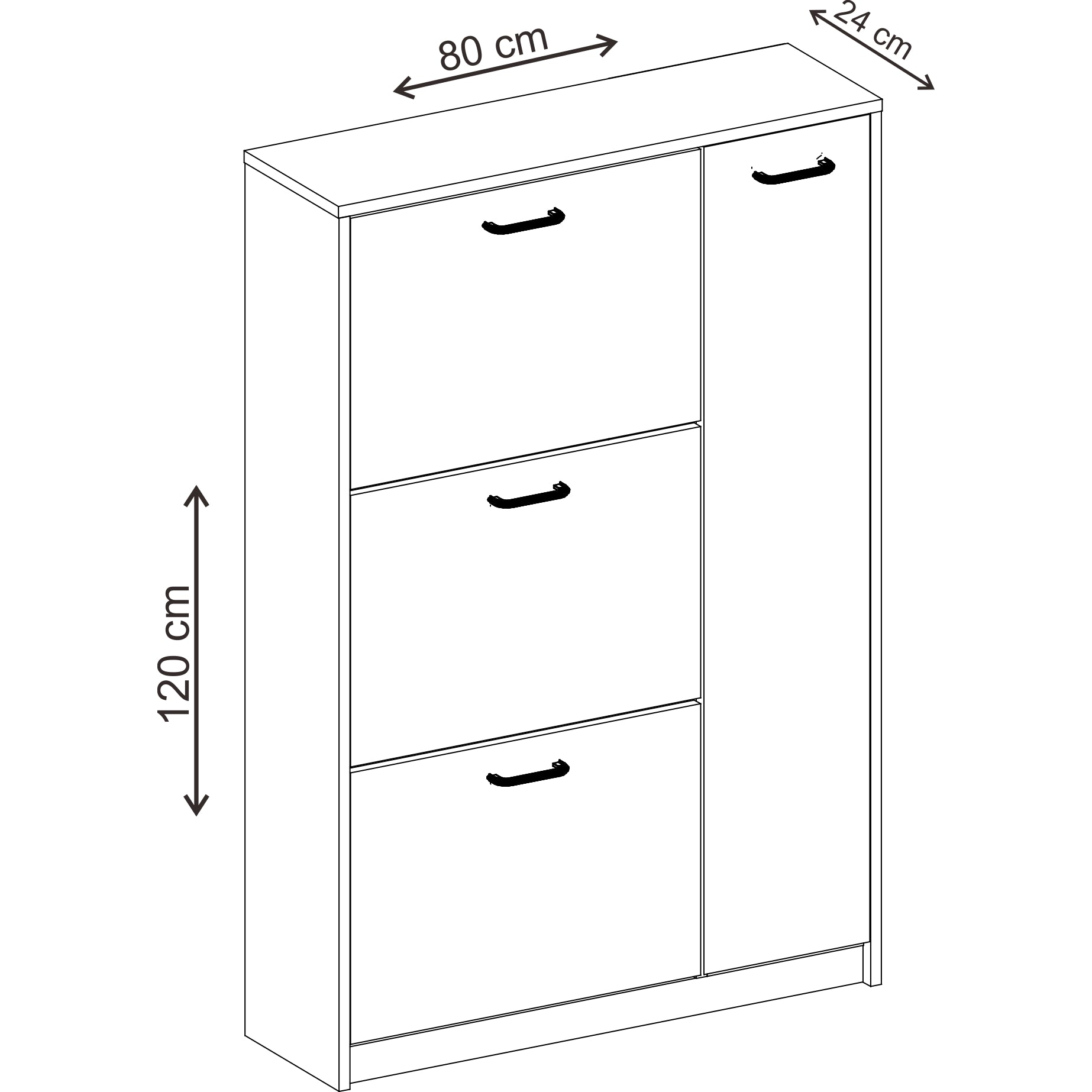 ארון נעליים 3 תאים+אחסון צבע לבן