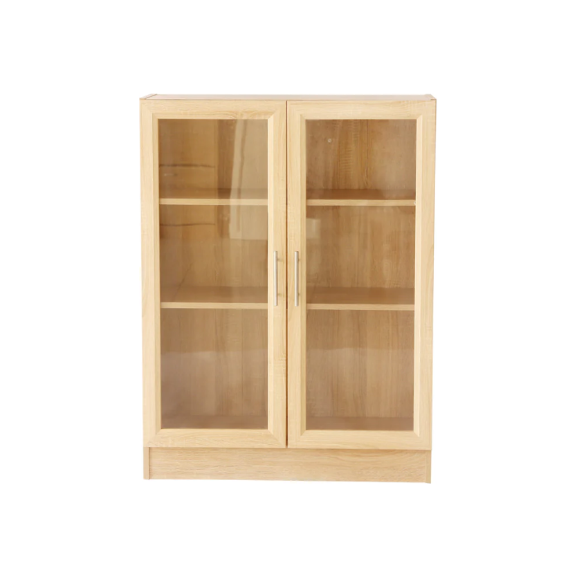 ארונית עץ עם שתי דלתות זכוכית.