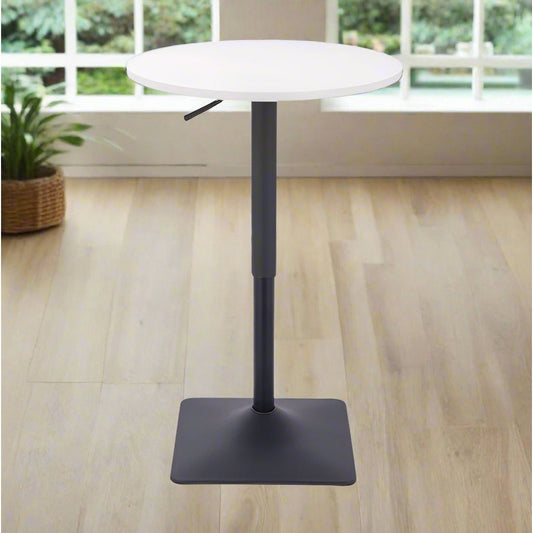 שולחן בר עגול לבן 60 ס"מ  רגל מרובעת שחור