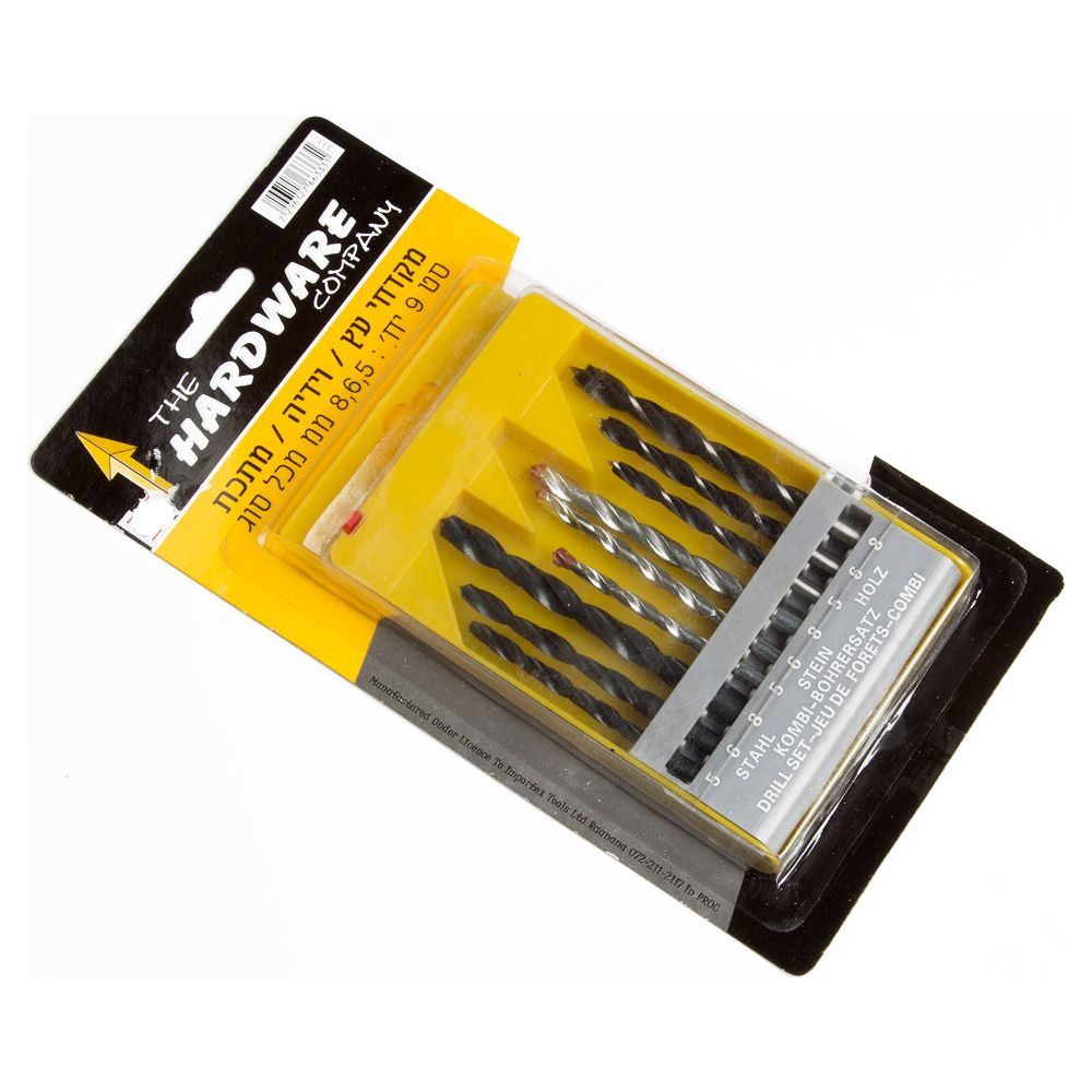 סט 9 מקדחים מעורב קנה עגול לבטון, מתכת ועץ 8/6/5 מ"מ