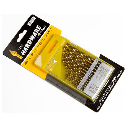 סט 13 מקדחי HSS טיטניום קנה עגול 6.5-1.5 מ"מ כולל חצאים