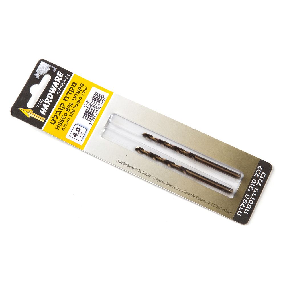 מקדח קובלט  4 מ"מ  2 יח' בבליסטר