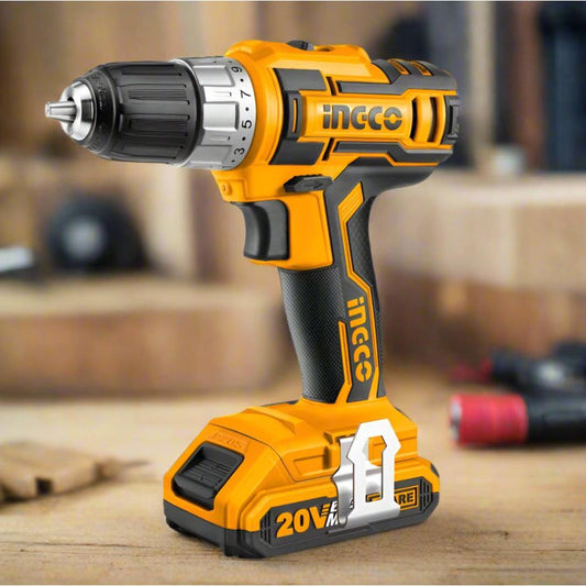 מברגה מקדחה  20V +סוללה 2Ah ומטען INGCO
