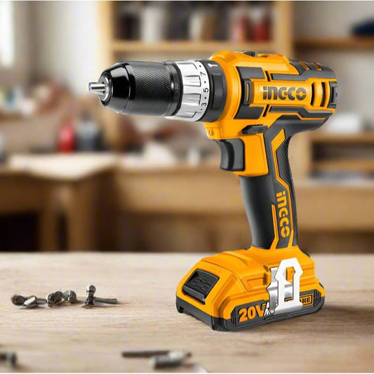 מברגה מקדחה רוטטת 20V  + שני סוללות 2Ah + ערכת 50 אביזרים בתיק בד INGCO