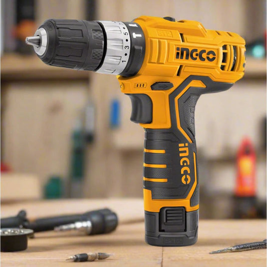 מברגה/מקדחה 12V  רוטטת + שתי סוללות 1.5Ah ומטען במזוודה INGCO