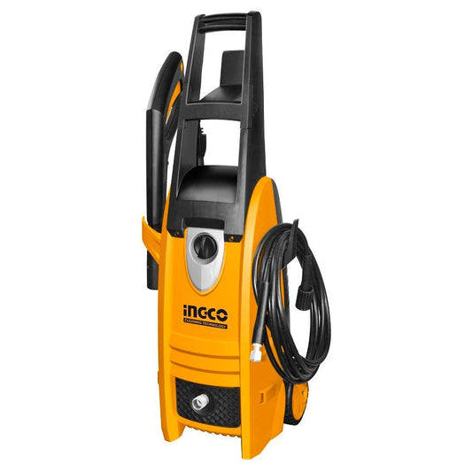 מכשיר שטיפה בלחץ גבוה עם כבל, רקע לבן. 
טקסט: "INGCO CLEANING TECHNOLOGY".
