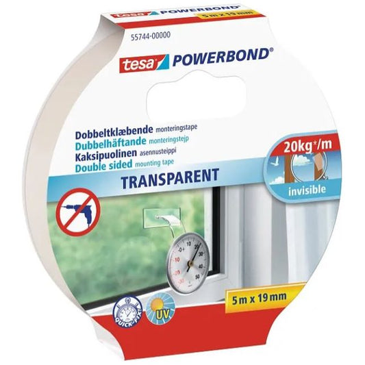 דבק דו צדדי שקוף 5 מטר על 19 מ"מ