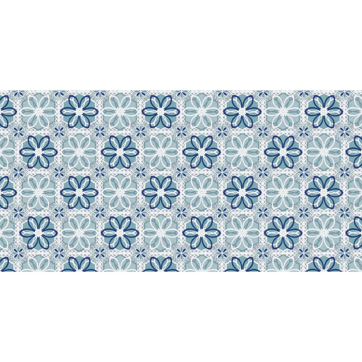 מפת שולחן PVC לבנה פרח כחול רוחב 137 מ"ר - מחיר למטר רץ