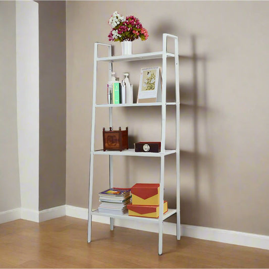 כוננית 4 מדפים מתכת רחבה לבנה