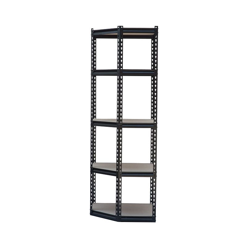 כוננית מתכת פינתית בינונית בצבע שחור בשילוב מדפי עץ איכותית וחזקה