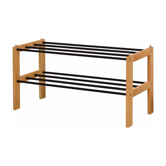 מעמד נעלים 2 קומות מסגרת עץ וצינורות מתכת