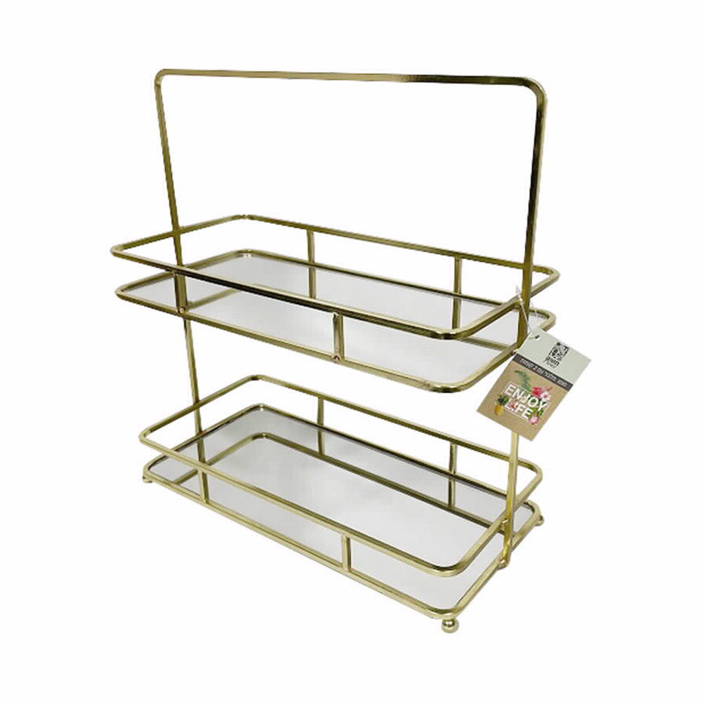 מגש מלבני 2 קומות עם מראה זהב 34*16*35.5 ס"מ