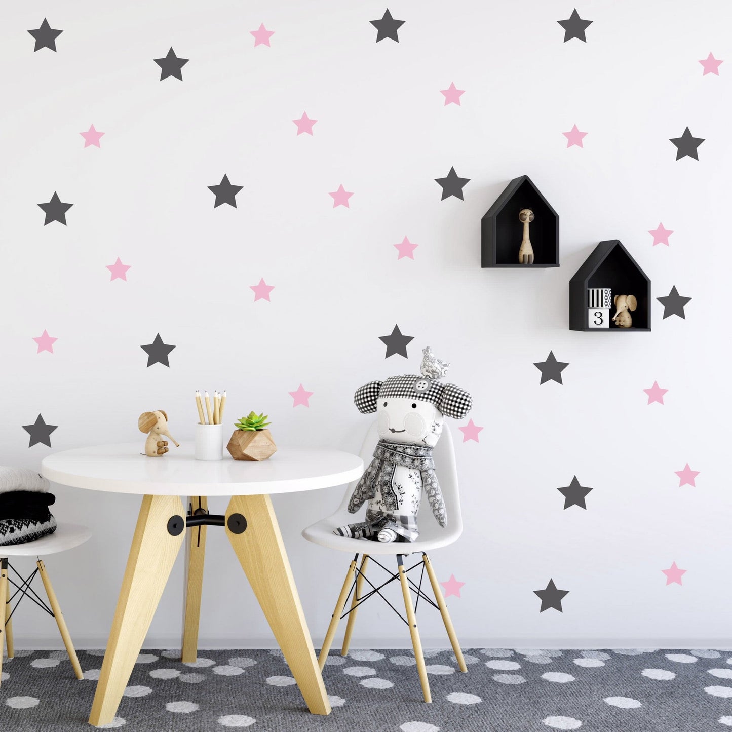 מדבקות כוכבים אפור כהה ורוד בהיר לחדרי ילדים