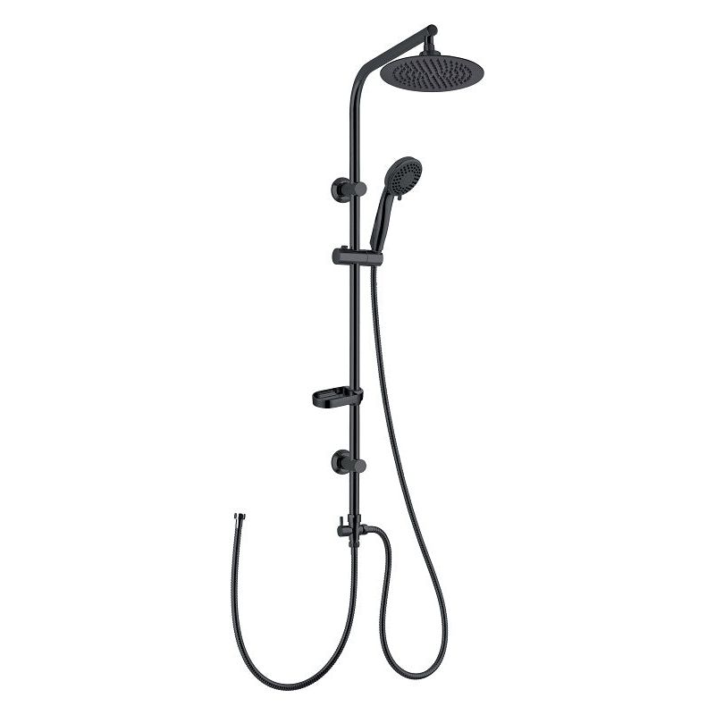 מקלחת שחורה עומדת עם צינור גמיש.