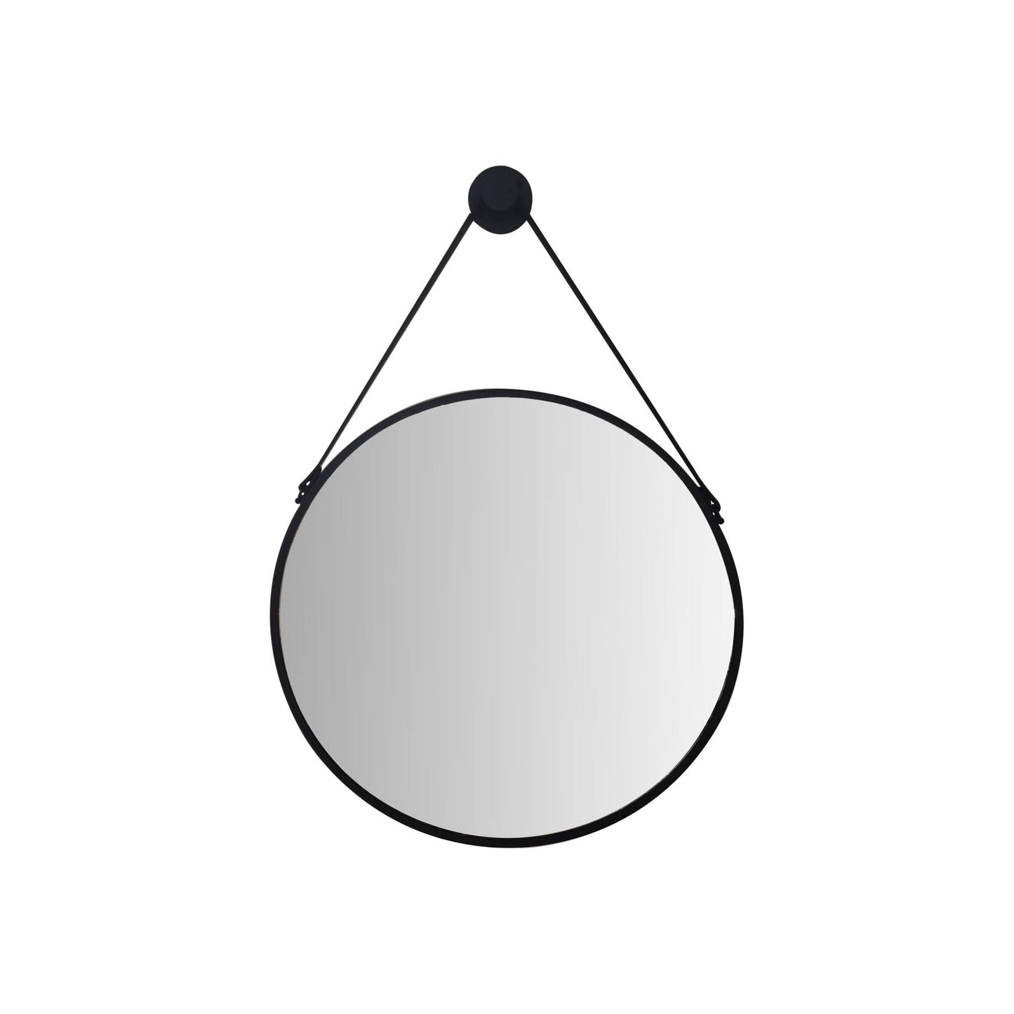 מראה שחורה עגולה 60סמ עם רצועת עור לתליה