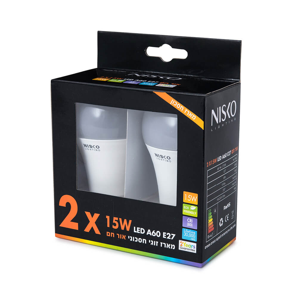 זוג נורות LED 15W אור צהוב