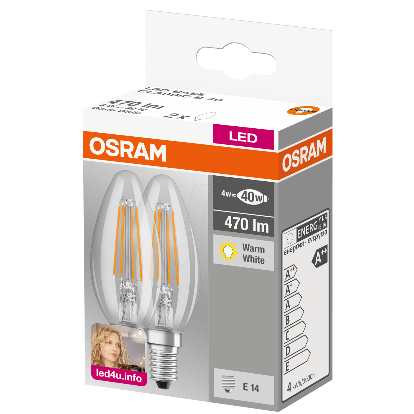 זוג נורות נר LED 4W/827 E14