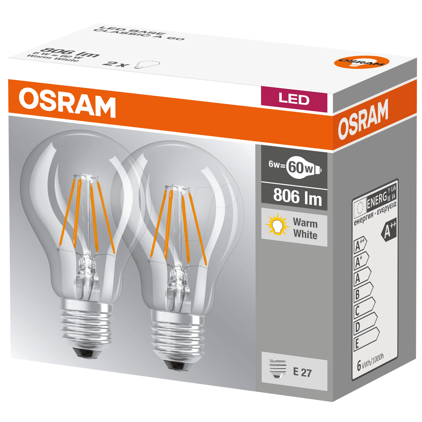 זוג נורות ליבון 7.2W/827 LED