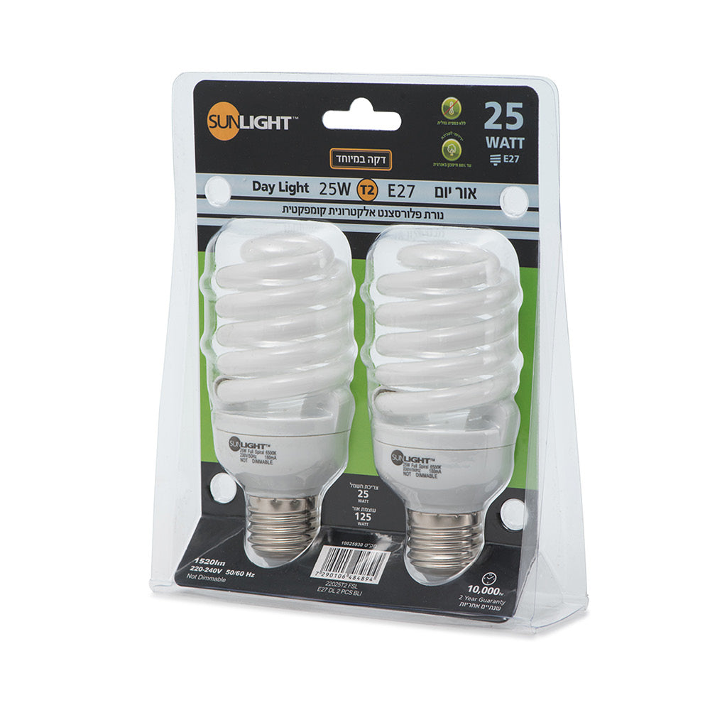 25W E27 זוג ספירל אור לבן