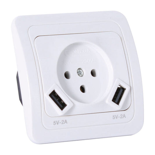 שקע כח + מטען USB כפול 2A