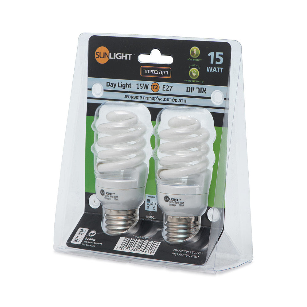 15W E27 זוג ספירל אור לבן