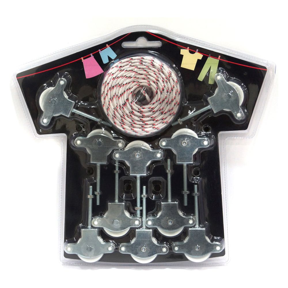 מארז חבל כביסה 20 מטר + 10 גלגלי כביסה