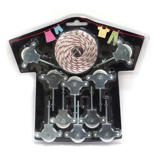 מארז חבל כביסה 20 מטר + 10 גלגלי כביסה