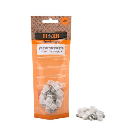 תומך מדף מפלסטיק לבן+פין מתכת