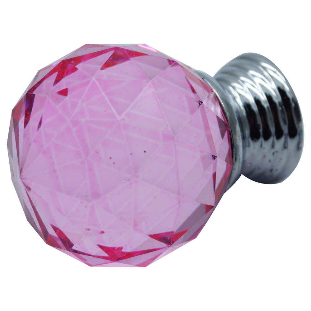 ידית כפתור קריסטל 30 מ"מ ורוד