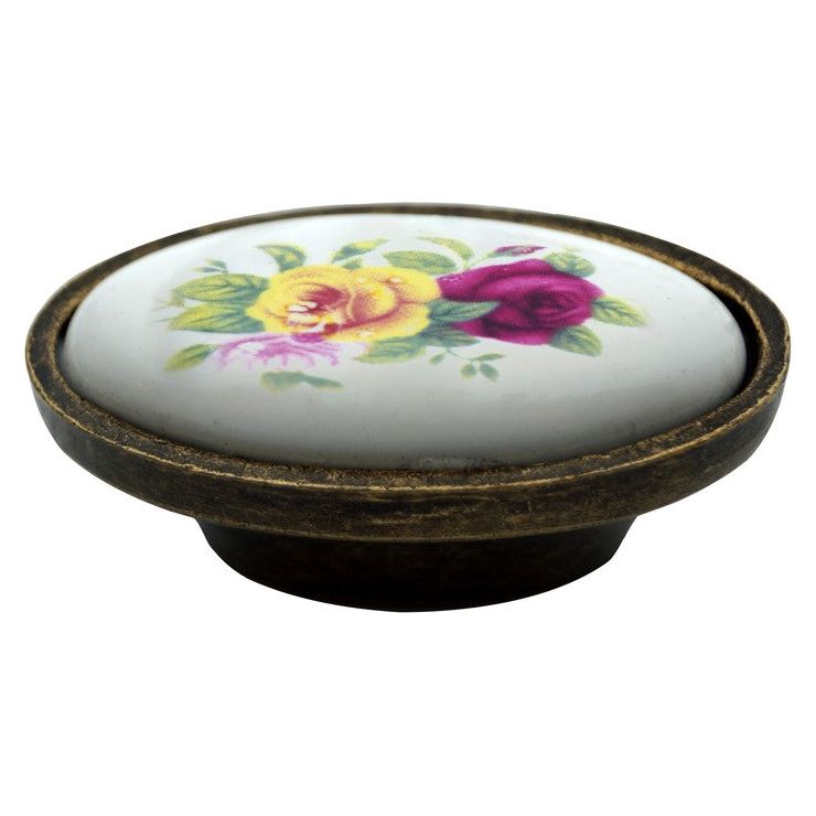 ידית כפתור אובלי פרחים ברונזה