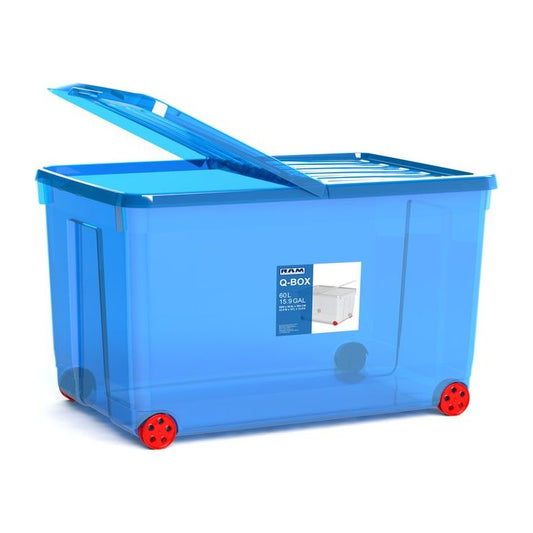 ארגז אחסון כחול שקוף 60 ליטר
