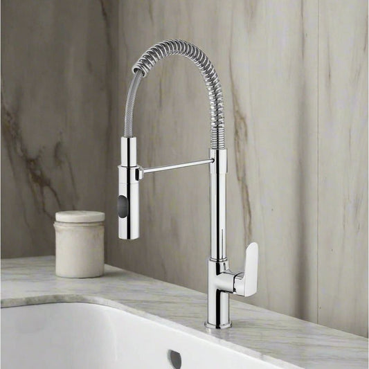 ברז מטבח נשלף צינור קפיץ כרום