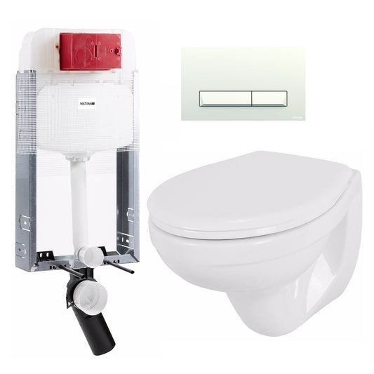 אסלה תלויה לבלוק מיכל 12 סמ לחצן PYRAMID לבן