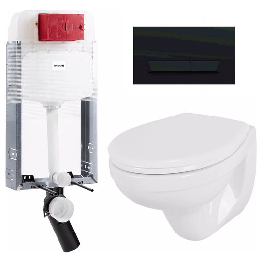 אסלה תלויה לבלוק מיכל 12 ס"מ לחצן PYRAMID שחור