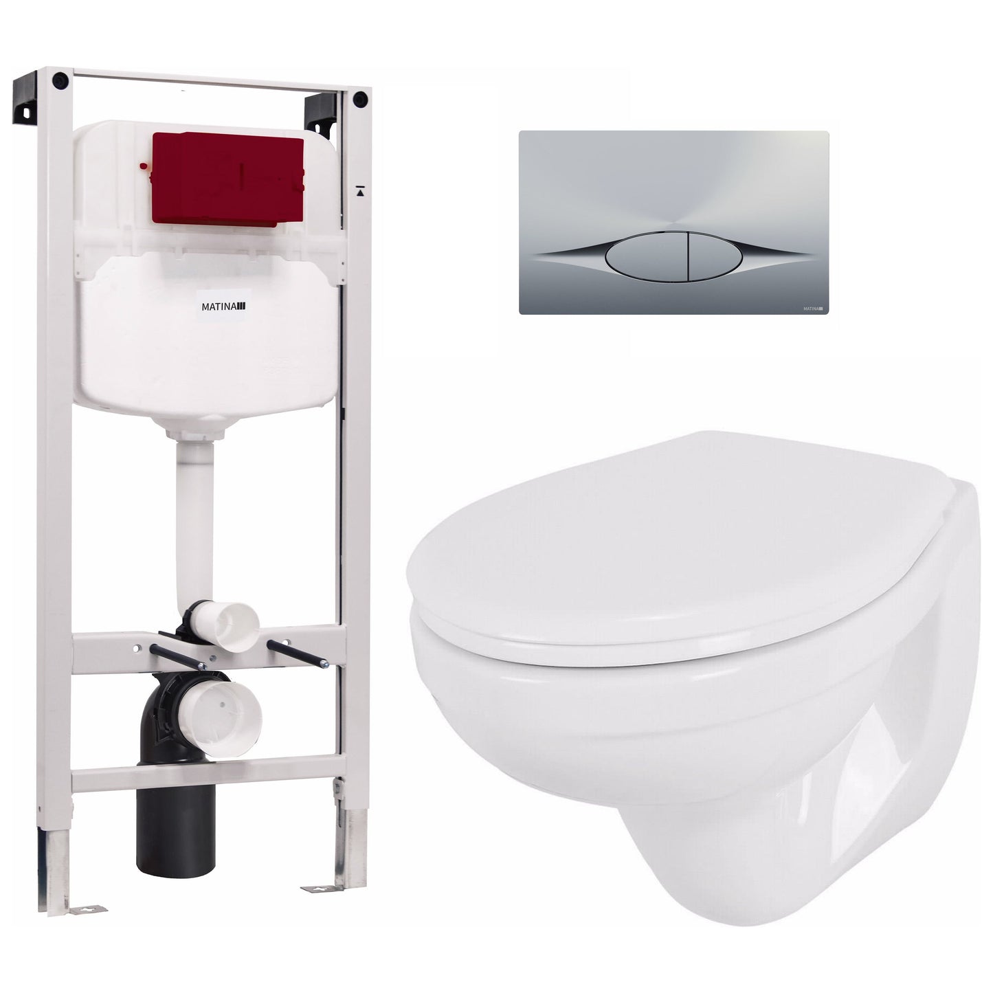 אסלה תלויה לגבס מיכל 12 ס"מ לחצן VICE מוברש