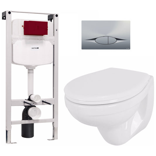 אסלה תלויה לגבס מיכל 12 ס"מ לחצן VICE מוברש