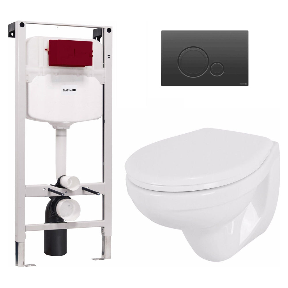 אסלה תלויה לגבס מיכל 12 ס"מ לחצן CYRCEUS שחור