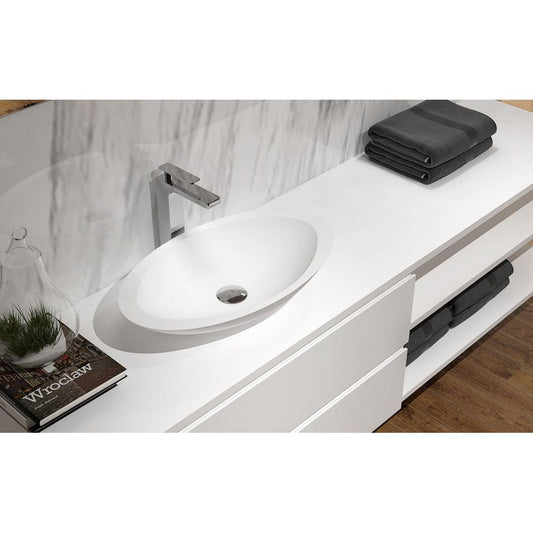 כיור מונח אובלי אקרילי 59.3*35 ס"מ לבן מט