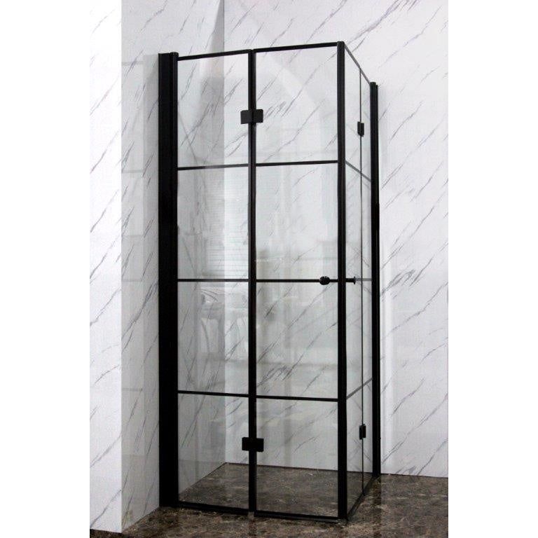 מקלחון פינתי הרמוניקה ריבועים פרזול שחור דגם 409 - 86-89 ס"מ