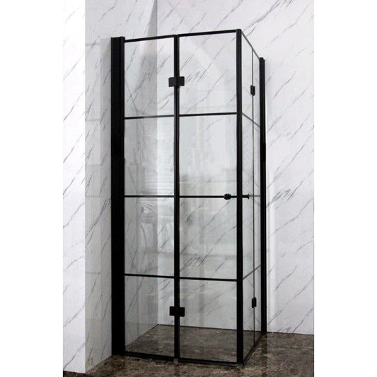 מקלחון פינתי הרמוניקה ריבועים פרזול שחור דגם 409 - 86-89 ס"מ