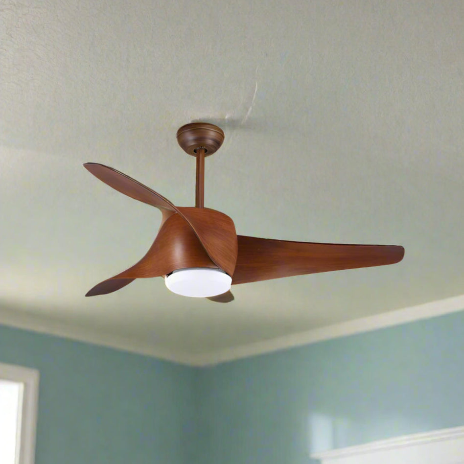 מאוורר תקרה דקורטיבי עם שלט 3 כנפיים "52 בגוון עץ