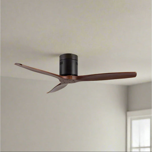 מאוורר תקרה מעוצב 3 כנפיים "48 מסדרת בורה גוף בגוון קפה כהה וכנפיים בגוון אגוז כהה