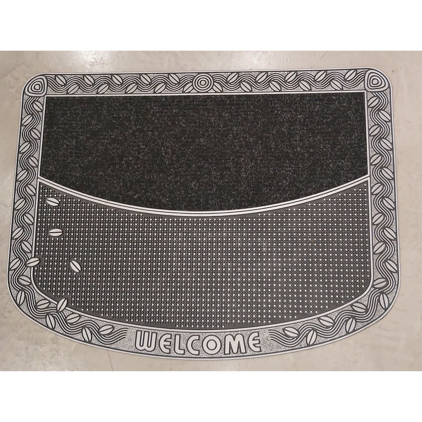 שטיח כניסה PVC דגם משולב מעוגל ,צבע כסף במידה 0.70*0.53