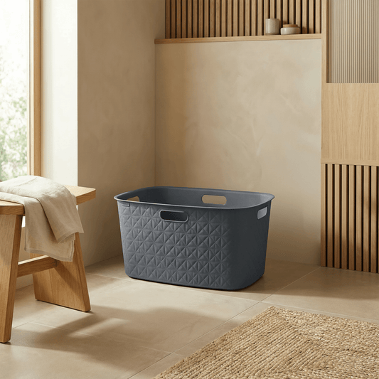 גיגית כביסה סופטקס 45L אפור, Japandi, Soft North Light, bathroom.